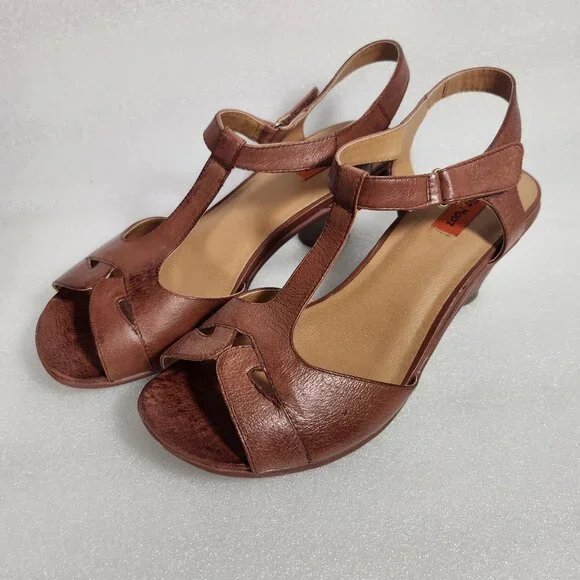 Miz Mooz Carter Leather Open Toe T-Strap Sandals Size 40 US 9 Brown - Picture 1 of 14